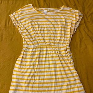 H&M yellow and cream striped midi dress (with pockets!)
